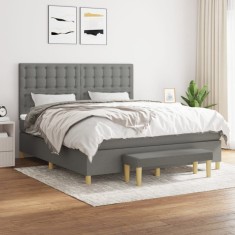 Gossi pat continental cu saltea, gri inchis, 160x200 cm, tesatura