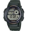 Ceas digital bărbătesc Casio World Time Illuminator, 43 mm, cronograf, baterie, curea verde din cauciuc - AE-1000W-3A