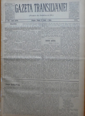 Gazeta Transilvaniei , Numer de Dumineca , Brasov , nr. 134 , 1904 foto
