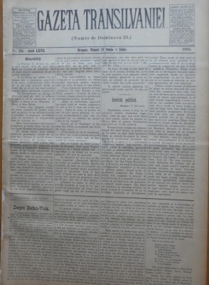 Gazeta Transilvaniei , Numer de Dumineca , Brasov , nr. 134 , 1904 foto