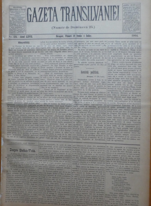 Gazeta Transilvaniei , Numer de Dumineca , Brasov , nr. 134 , 1904