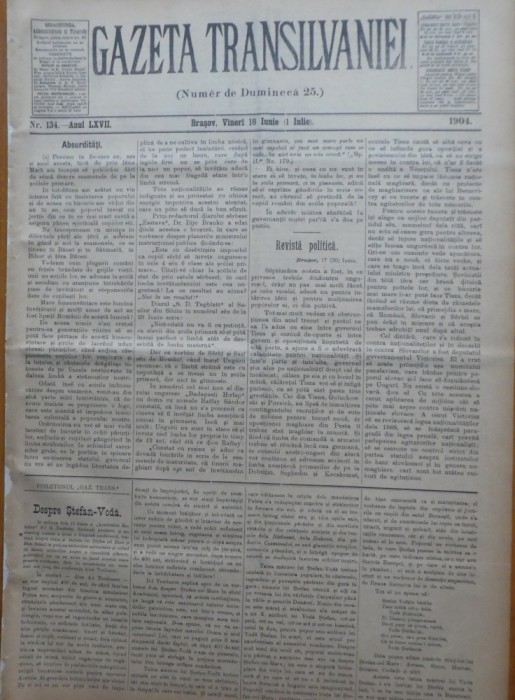 Gazeta Transilvaniei , Numer de Dumineca , Brasov , nr. 134 , 1904