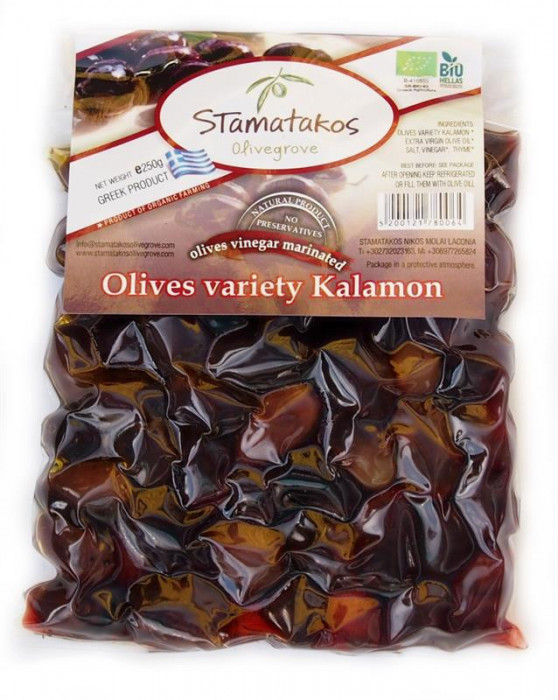 Masline Kalamata Marinate in Otet Bio Vidate 250gr Stamatakos