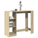 Masa bar Gossi, stejar sonoma, 124x46x103.5 cm, lemn prelucrat, cu rafturi, depozitare, bucatarie/living