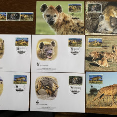 uganda - hiena - serie 4 timbre MNH, 4 FDC, 4 maxime, fauna wwf