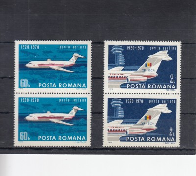 ROMANIA 1970 LP 722 - 50 ANI DE AVIATIE CIVILA IN ROMANIA PERECHE MNH foto