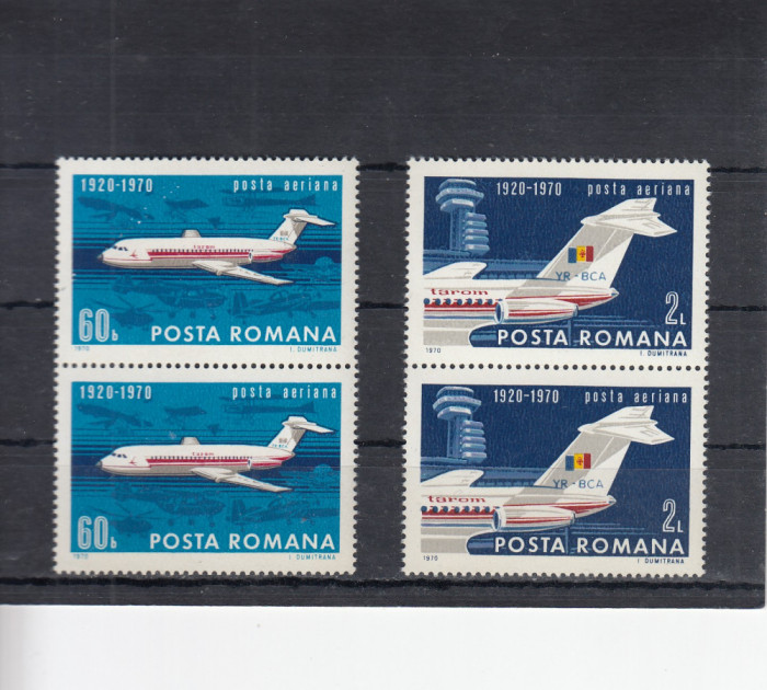 ROMANIA 1970 LP 722 - 50 ANI DE AVIATIE CIVILA IN ROMANIA PERECHE MNH