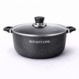 Oala Aluminiu Turnat Royalty Line, 32cm, 8.6L, Capac Sticla, Antiaderenta Marmura, Toate Sursele de Caldura, Negru
