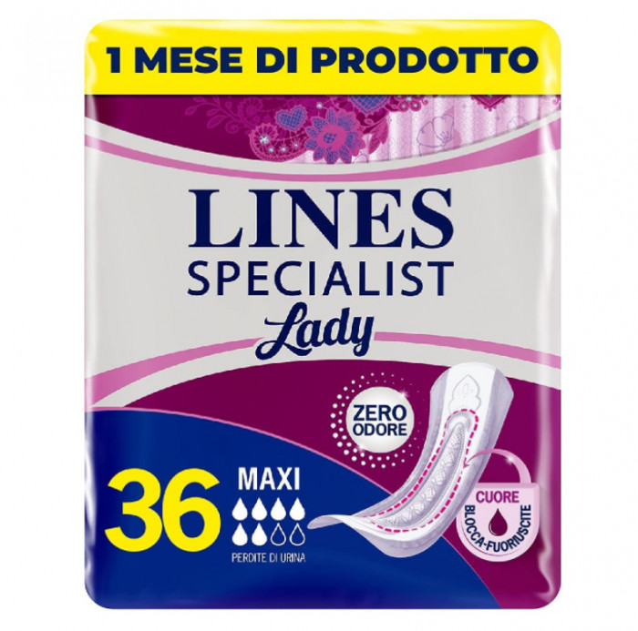 Absorbante pentru incontinenta Lines Specialist Maxi, 6 picaturi, 36 bucati (3 pachete de 12) - NOU