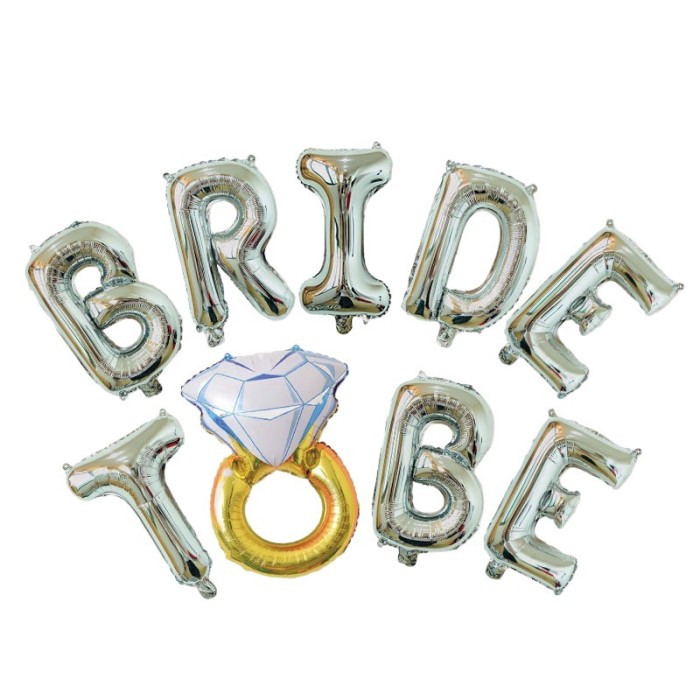 Set Baloane din Folie Metalizata, Cyrax, Model Bride to Be cu Inel de Logodna, Litere de 40 cm, Baloane Party, Ambalaj Individual, Pai Inclus, Umflare