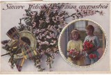 Felicitare de ziua onomastica cu flori si copii cu textul Sincere felicitari de