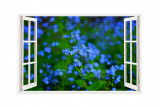 Sticker decorativ, Fereastra 3D, Flori albastre, 85 cm, 245STK