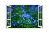 Sticker decorativ, Fereastra 3D, Flori albastre, 85 cm, 245STK, natura si peisaje