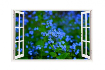Sticker decorativ, Fereastra 3D, Flori albastre, 85 cm, 245STK foto