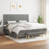 VidaXL Pat box spring cu saltea, gri &icirc;nchis, 200x200 cm, textil
