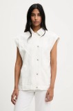 Answear Lab vesta de blugi femei, culoarea alb, de tranzitie