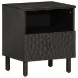 Noptiera Gossi Neagra din Lemn Masiv Mango 40x33x46 cm | Dulap noptiera cu sertar si compartiment depozitare | Stil modern
