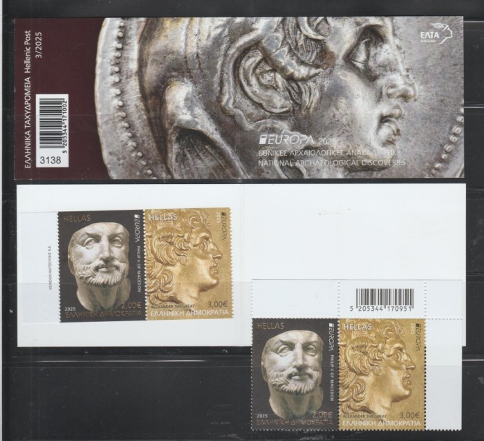 GRECIA 2025 - EUROPA CEPT - DESCOPERIRI ARHEOLOGICE NATIONALE - Serie 2 val. +serie din carnet MNH**