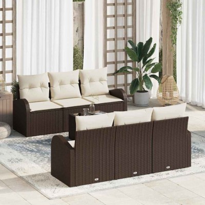 vidaXL Set de canapele pentru grădină 7 pcs Maro, Crem 55 x 55 x 37 cm foto