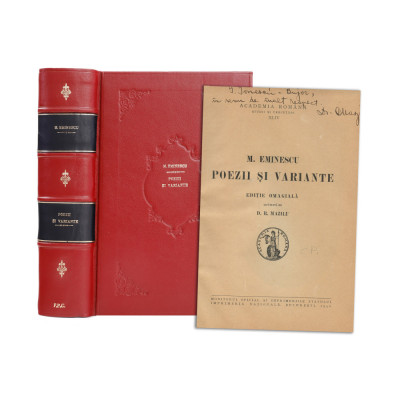M. Eminescu. Poezii și variante, ediție alcătuită de D. R. Mazilu, 1940, cu dedicație olografă pentru I. Ionescu-Bujor foto