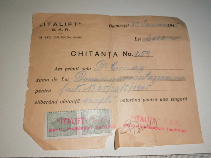 CHITANTA VECHE 1945 ITALIFT SAR