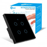 Intrerupator smart touch, WiFi, Sticla securizata, iUni 4G, 4 Canale, 10A, Control vocal, Smart Life / Tuya, LED, Black