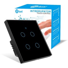 Intrerupator smart touch, WiFi, Sticla securizata, iUni 4G, 4 Canale, 10A, Control vocal, Smart Life / Tuya, LED, Black