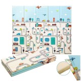 Covoras pentru copii, flippy, cu 2 fete, model trafic/girafe, din xpe+pe, impermeabil, antiderapant, protectie termica, +3 luni, pliabil, 180 x 200 x