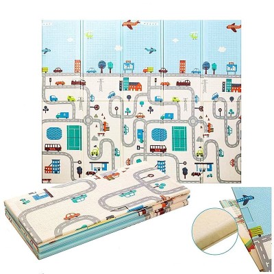Covoras pentru copii, flippy, cu 2 fete, model trafic/girafe, din xpe+pe, impermeabil, antiderapant, protectie termica, +3 luni, pliabil, 180 x 200 x foto