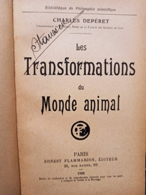 Charles Deperet - Les transformations du monde animal (1908) foto