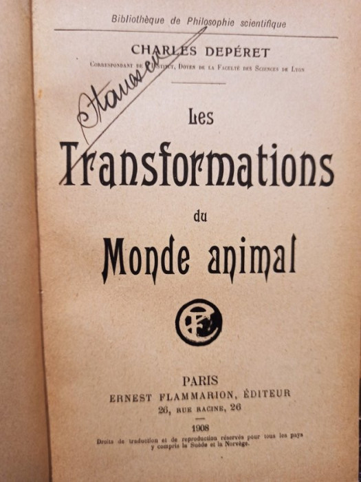 Charles Deperet - Les transformations du monde animal (1908)