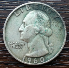 (A990) MONEDA DIN ARGINT SUA - QUARTER DOLLAR 1960, LITERA D, WASHINGTON foto