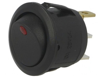 Comutator Rocker Negru LED 24V Rotund ON-OFF 6A/250V foto