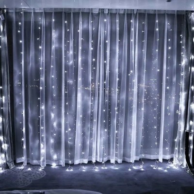 Instalatie craciun, tip perdea, ip44, 3 m x 3 m, 240 led-uri, alb rece, cu 8 jocuri de lumini, 31 v, 9w, interconectabila, prelungitor 3 m inclus, fir foto