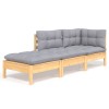 Set mobilier gradina cu perne, 3 piese, gri, lemn masiv pin