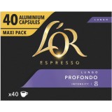 Capsule cafea L&amp;#039;OR Espresso Lungo Profondo, intensitate 8, 40 bauturi x 110 ml, compatibile cu sistemul Nespresso&reg;*, 40 capsule aluminiu
