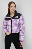 Cumpara ieftin The North Face geaca de puf NUPTSE SHORT JACKET femei, culoarea violet, de iarna