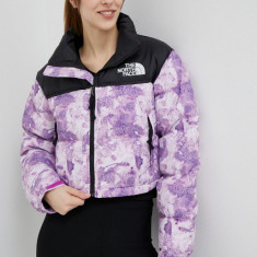 The North Face geaca de puf NUPTSE SHORT JACKET femei, culoarea violet, de iarna