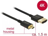 Cablu HDMI la micro HDMI-D T-T 3D 4K 1.5m Slim Premium, Delock 84782