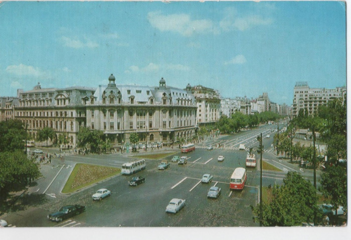 CPI B 11473 CARTE POSTALA - BUCURESTI. B-DUL N. BALCESCU. TROLEIBUZ, AUTOBUZ,