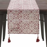 Napron bumbac Red White cu ciucuri 40x140
