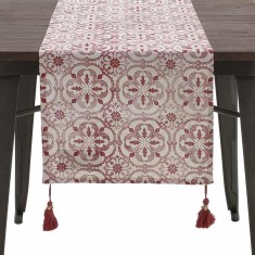 Napron bumbac Red White cu ciucuri 40x140