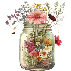Sticker decorativ, Borcan cu Flori, Multicolor, 70 cm, 1265STK-1