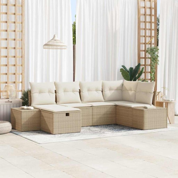 vidaXL Set de canapele pentru grădină cu pernă 6 pcs Bej Rattan poli 3359380