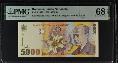 5000 lei 1998 BNR Mare PMG68 bancnota gradata UNC foto