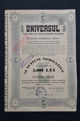 Actiune 1940 ziarul Universul / titlu 10 actiuni foto