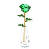 Trandafir decorativ verde din cristal cu suport transparent 26 cm