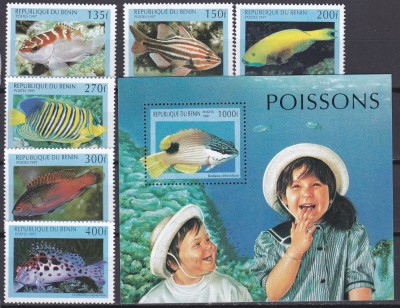DB1 Fauna Marina Pesti 1997 Benin 6 v. + SS MNH foto