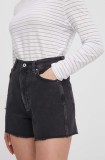 Cumpara ieftin Pepe Jeans pantaloni scurti jeans femei, culoarea negru, neted, high waist