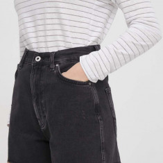 Pepe Jeans pantaloni scurti jeans femei, culoarea negru, neted, high waist